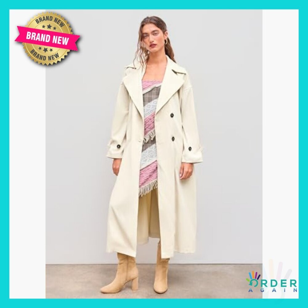 Oversized Trench Coat Long Length Classic Elegant Chic Minimal Belted - Picture 2 of 7